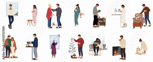 Cozy Winter Moments at Home: People Enjoying Warm Drinks, Relaxation, and Holiday Activities.