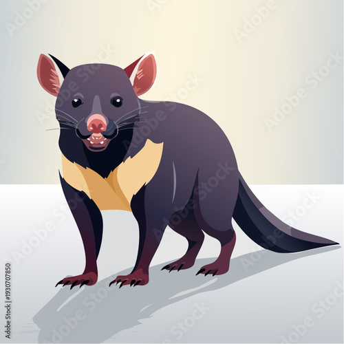 Vibrant illustration of a charismatic Australian marsupial, showcasing its distinctive dark fur and expressive face in a friendly, cartoon style, representing a unique wild animal