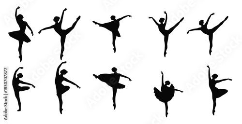 variety of silhouette illustrations of a ballerina