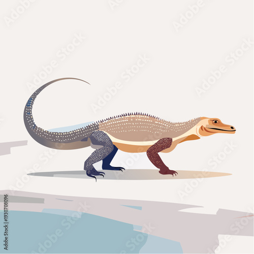 Detailed illustration of an ancient creature, a prehistoric reptile with textured scales, representing an extinct animal from primeval eras, a captivating study of a long-vanished species