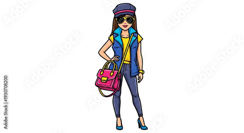 Fashionable Woman with Handbag and Sunglasses.