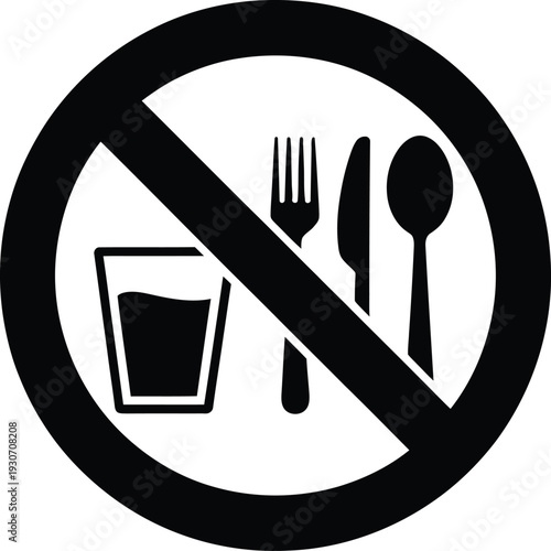No food or drinks allowed a prohibition sign with cutlery and glass