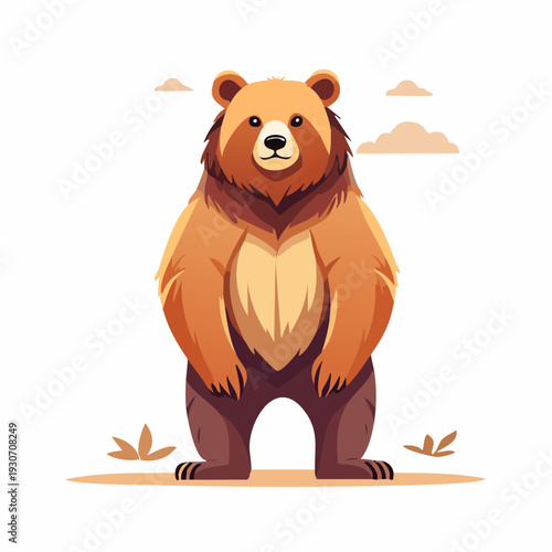 Charming illustration of a standing brown bear, radiating warmth and approachable strength, perfect for evoking a sense of wilderness and friendly nature in graphic projects