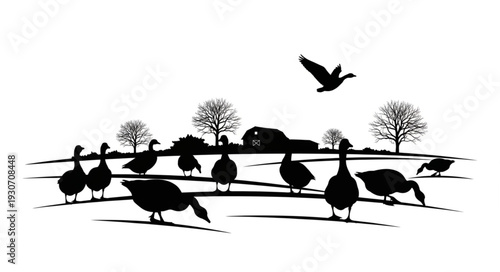 Flock of Geese in Flight Formation.