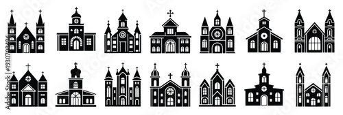 church buildings icons set