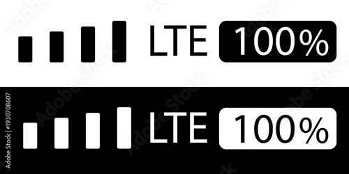 White mobile signal, data icon, battery. Modern status bar symbols, simple, vector, icons for website design, mobile apps, UI. Vector Illustration