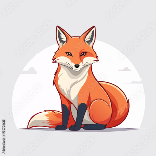 A charming and captivating red fox, rendered in a delightful cartoon illustration style, sits attentively, showcasing its vibrant orange fur and alert, inquisitive expression