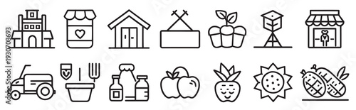 farmer s market related editable stroke outline icons set 