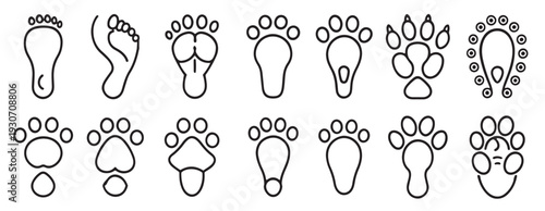 footprint step path related black pcs icons set 