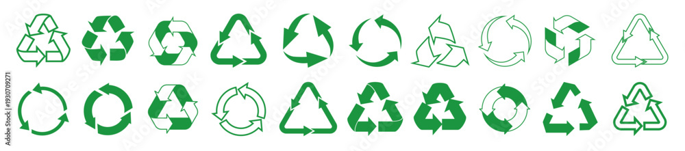Obraz premium Set recycle icons. Label template. Green eco circle arrows. Vector Icons.