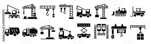 pack of cranes solid icons 