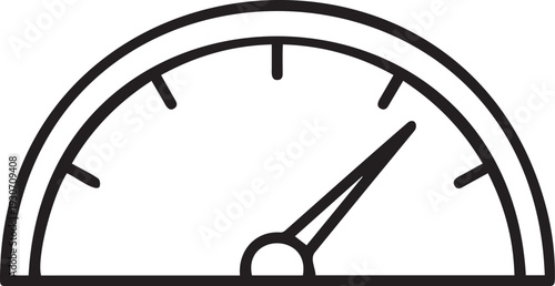 Simple black and white illustration of a speedometer indicating high speed