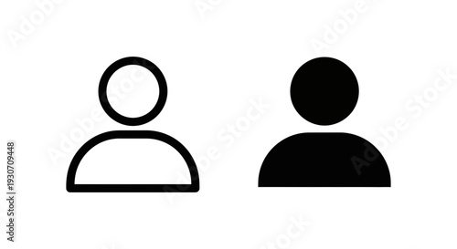 User Icons: Single Person Silhouette in Outline and Solid Styles Representing Profile or Account