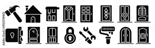 pack of home door installation vector icons