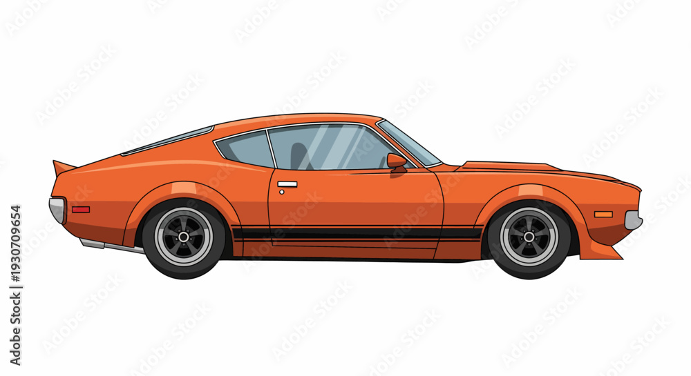 Fototapeta premium Orange Vintage Sports Car Side View Illustration