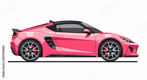 Pink Sports Car Side View with Black Wheels and Red Accents