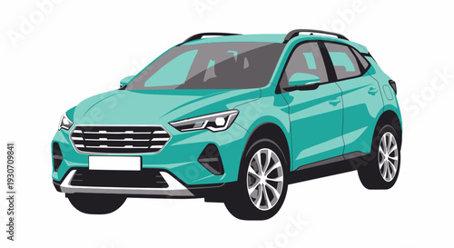 Teal Car Front View with Grille and Headlights