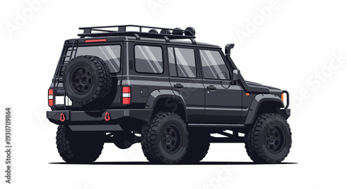 Dark Gray SUV with Spare Tire and Roof Rack on White Background