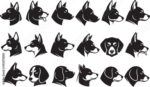 Set of various dog breeds side view heads isolated on transparent background vector illustration