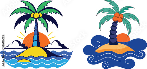 Tropical Island Palm Tree Flat Vector Illustration
