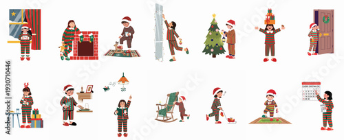 Kids in Christmas Pajamas Celebrating and Preparing for the Holidays with Festive Activities
