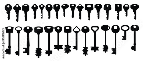 set of silhouettes of old door keys
