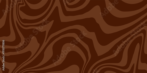 Abstract brown psychedelic waves print background. 1970s trippy seamless pattern. Marble acrylic swirl pattern. Coffee or chocolate liquid texture.