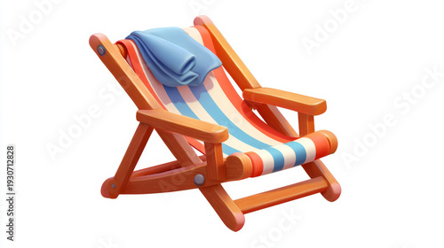 3d cartoon beach chair sticker, summer vacation theme, transparent background