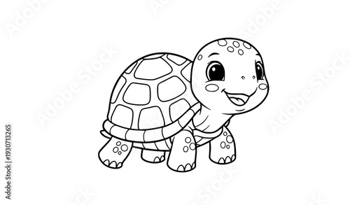 Baby Turtle Smiling Cartoon Coloring Page Printable Vector Animal Outline for Children