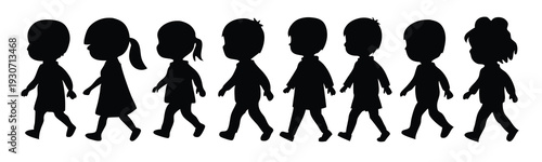 little child walking silhouettes set isolated flat 