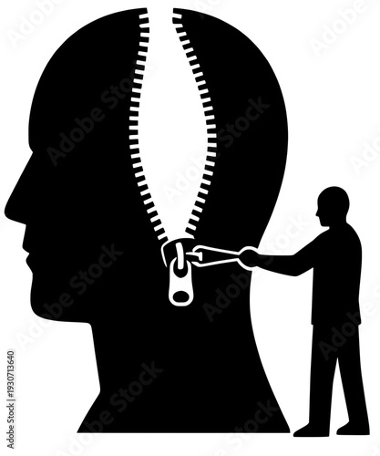 Breaking Silence Therapy Vector - Opening Mind Zipper Mental Health Silhouette
