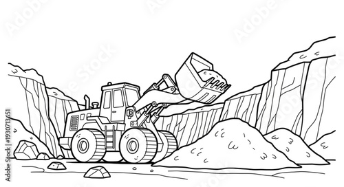 Heavy Machinery Excavator at Quarry Site.