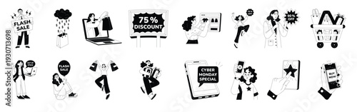  pack of cyber monday hand drawn style icons