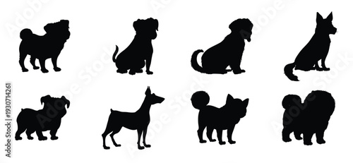 set of black silhouettes of dogs 