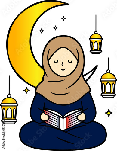 Muslim woman sitting and reading a book