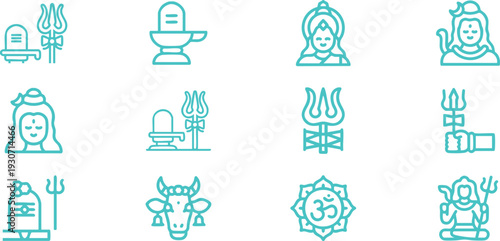 Maha Shivratri Hindu deity icons and symbols line art