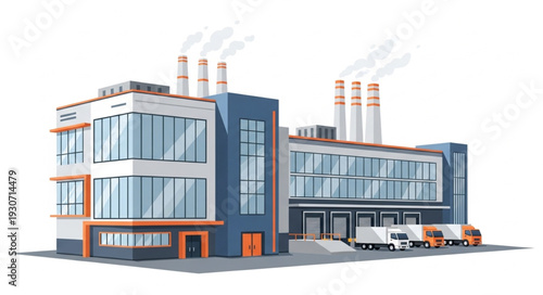 Industrial Building with Factory Chimneys.