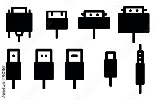 Set of plugs and ports icons