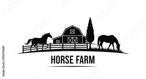 Horse Farm Silhouette Illustration Design.