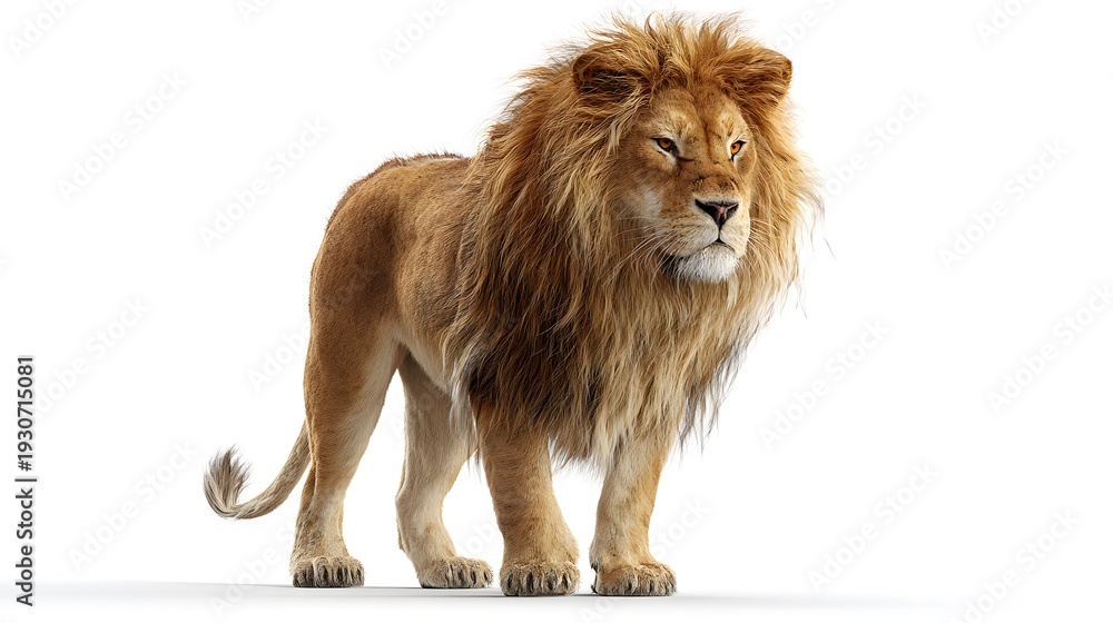 Obraz premium Majestic Lion on Isolated Background with Detailed Fur Texture