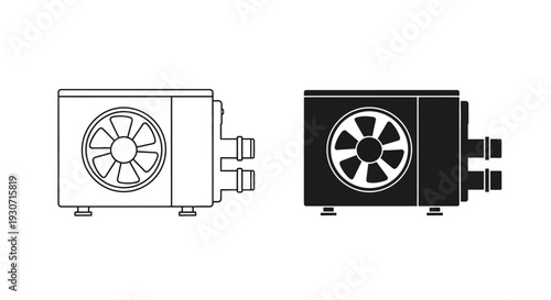 Two air conditioner units depicted in contrasting styles a silhouette