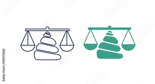 Scales of justice depicted in outline and solid forms a silhouette