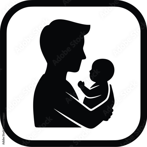 Black and white silhouette of adult holding baby, symbolizing parental care, nurturing bond, family love, and protective relationship.