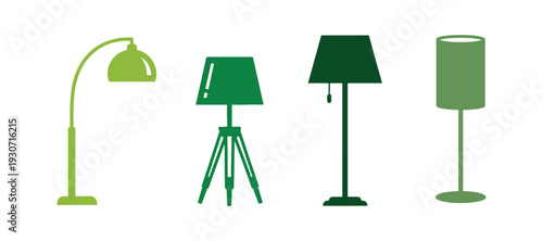 Icon set featuring 4 standing lamps, ideal for use in websites, print design, or apps against a white backdrop.

