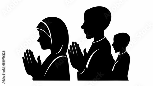 Silhouettes of family in prayer with hands clasped together