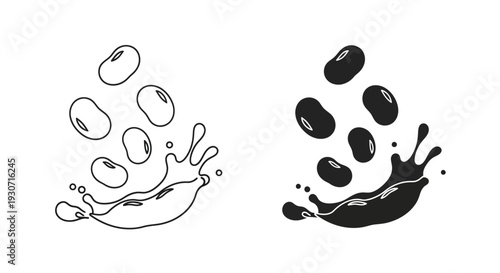 Falling coffee beans with a splash a striking black silhouette