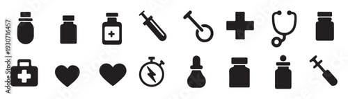  medical healthcare icons set black white 