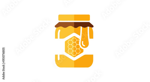Honey Jar with Honeycomb Illustration.