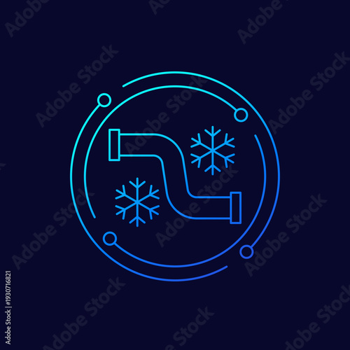 frozen pipe icon, pipes freezing in winter, linear design