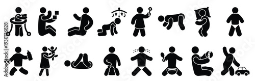 pack of kids glyph vectors 